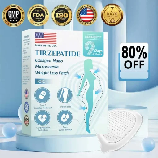 Grunsify® Nano-Microcrystal Patch: Tirzepatide + Collagen Dual Action for Fat Loss, Skin Tightening, and Sugar Control