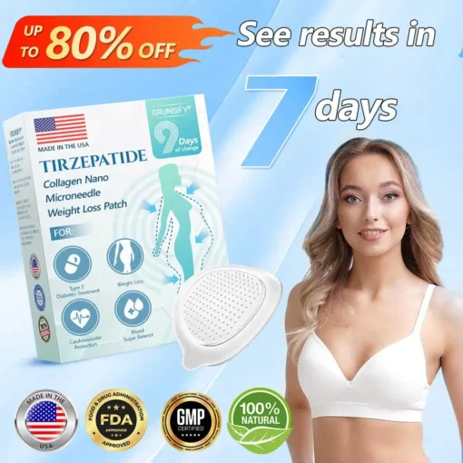 Grunsify® Nano-Microcrystal Patch: Tirzepatide + Collagen Dual Action for Fat Loss, Skin Tightening, and Sugar Control